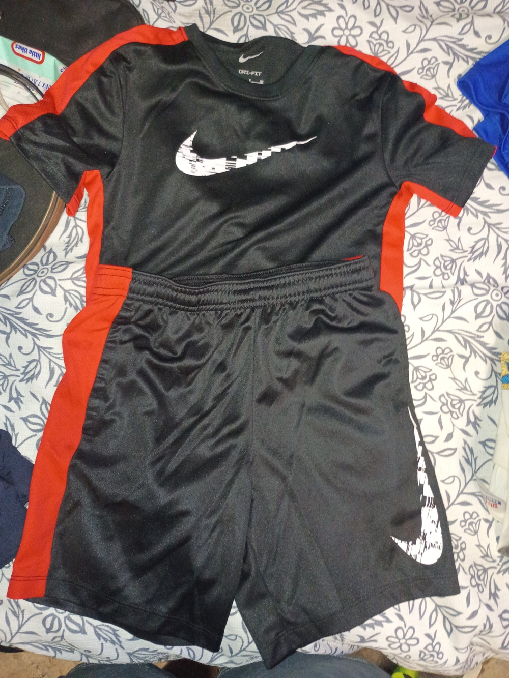 Nike Black and Red Boys Athletic Shorts - Dri-FIT
